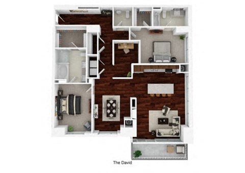 Floor plan for 2 beds, 3 baths, 1697 sqft